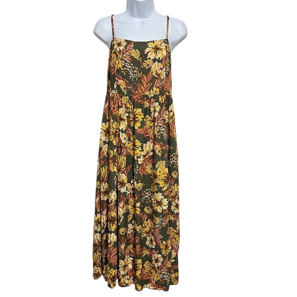 Treasure and Bond Amelia Floral Sleeveless Sundress Dress Size Small Olive Green